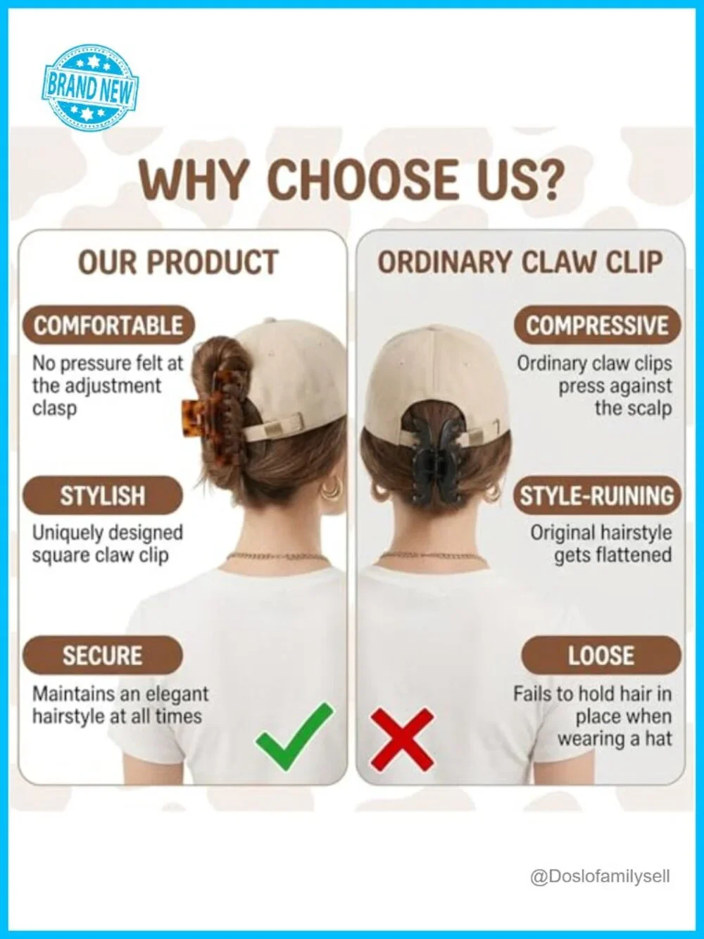 4 Notched Square Non-Slip Hat Claw Clips for Baseball Caps Strong Hold